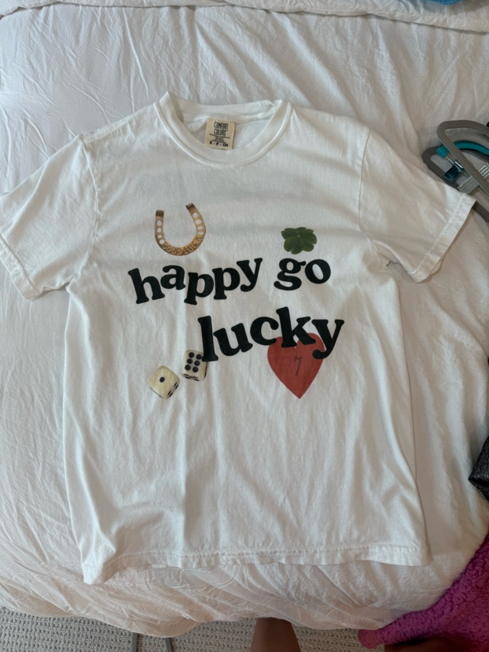 Happy Go Lucky Graphic Tee - White